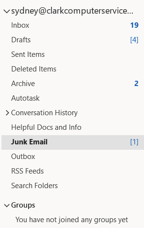 Setting Up Email Rules in Outlook | Sydney's Seminar | Sydney's Seminar - The Clark Report - Setting up email rules in Microsoft Outlook email file structure screen capture