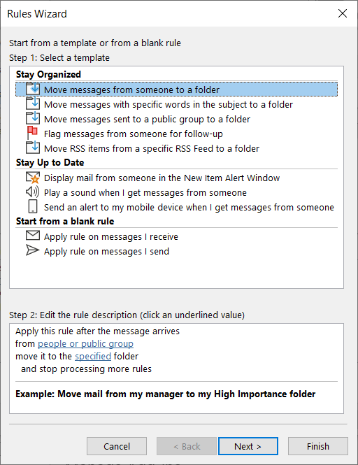Setting Up Email Rules in Outlook | Sydney's Seminar | Sydney's Seminar - The Clark Report - Setting up email rules in Microsoft Outlook rules wizard screen capture