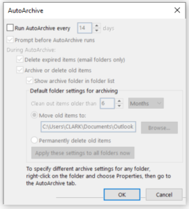 Sydney's Seminar - Outlook Tips - Tidying Up Your Inbox - autoarchive settinsg image settings image