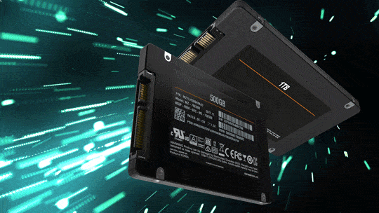 A Great Price on a Super-Fast SSD | Clark Computer Services | A Great Price on a Super-Fast SSD | Clark Computer Services | Blazing Fast SSD Promo image of two hard drives on a moving background