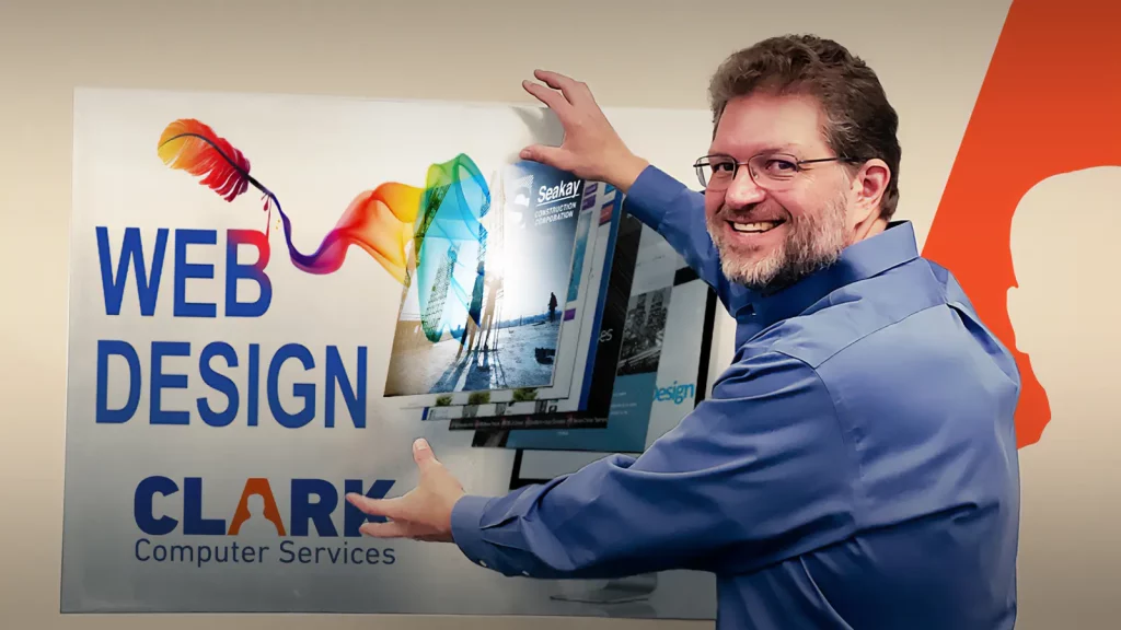 Website Design Services | Clark Computer Services | Website Design Services | Clark Computer Services | Clark Computer Services Creative Services and website design with Chuck standing in front of logo.