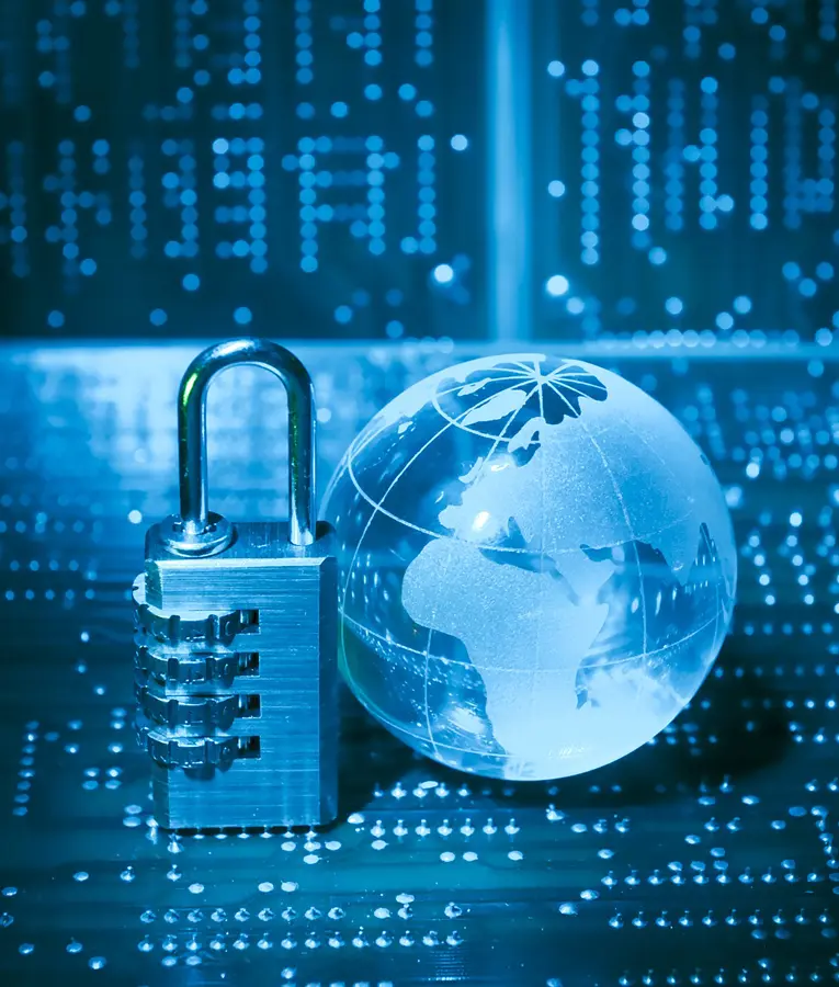 Cybersecurity Best Practices | Chuck's Cyber Wall | Cybersecurity Best Practices | Chuck's Cyber Wall | Chuck's Cyber Wall Cybersecurity Best Practices image of lock next to globe on a blue techy background.