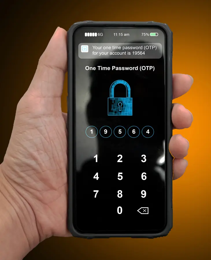 Cybersecurity Best Practices | Chuck's Cyber Wall | Cybersecurity Best Practices | Chuck's Cyber Wall | Chuck's Cyber Wall Cybersecurity Best Practices image of one-time password on a cellphone being held in a hand.