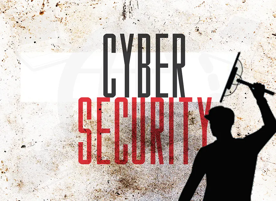 Why Cybersecurity is So Important | Chuck's Cyber Wall | Why Cybersecurity is So Important | Chuck's Cyber Wall | Chuck's Cyber Wall - Why Cybersecurity is So Important to You image of a silhouette cleaning the gunk off the cybersecurity logo.