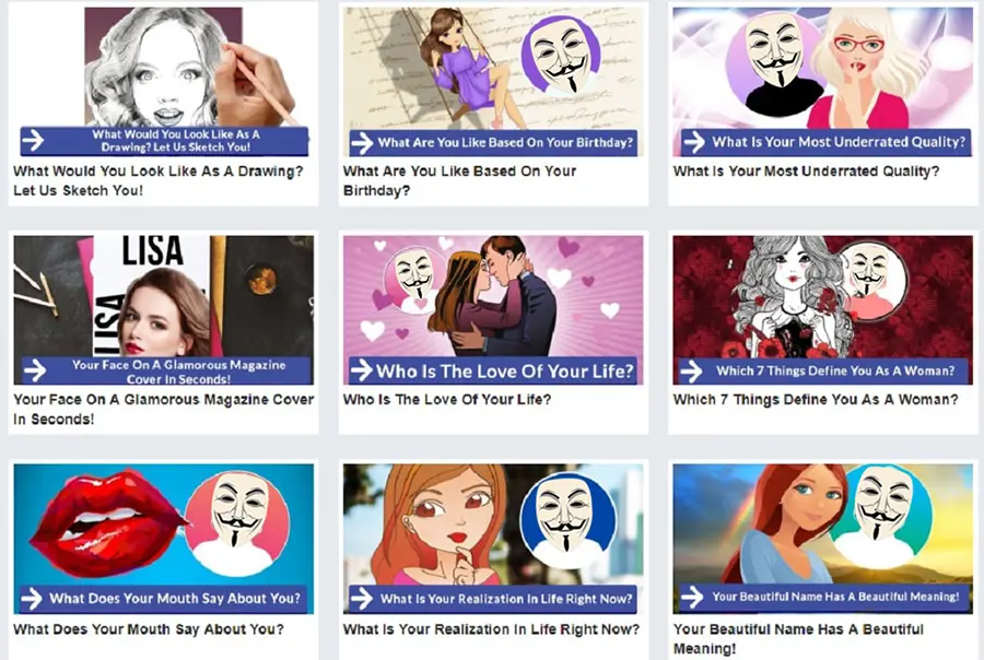 Security Awareness and Social Media | Chuck's Cyber Wall | Security Awareness and Social Media | Chuck's Cyber Wall | Chuck's Cyber Wall: Security Awareness on Social Media illustration of a series of social media quizzes with hackers in some.