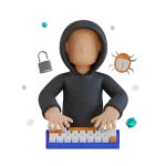 Cybersecurity Services icon image of a hacker at a keyboard.