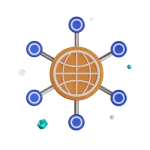 Cybersecurity Services icon image of a network map.