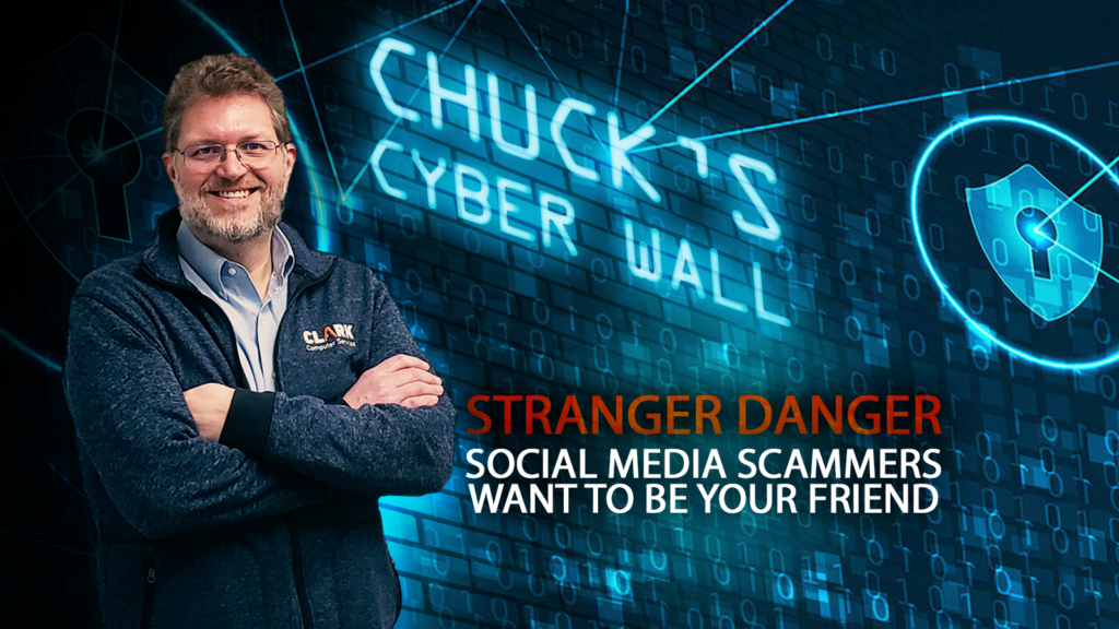 Stranger Danger Online, Chuck's Cyber Wall social media image featuring Chuck in social media image.