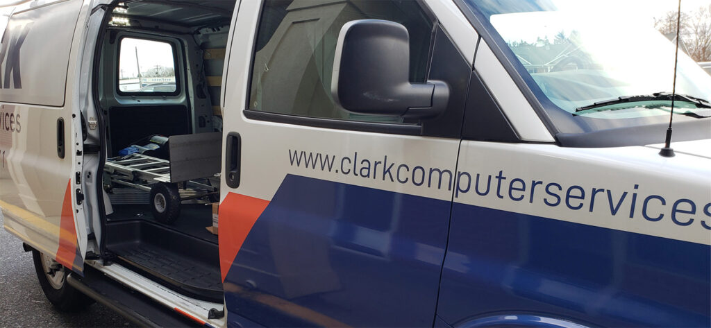 Technology Move Services | Clark Computer Services | Professional Technology Moving Fleet from Clark Computer Services Technology Move Services | Clark Computer Services | CLARK Computer Services branded van equipped for technology moving